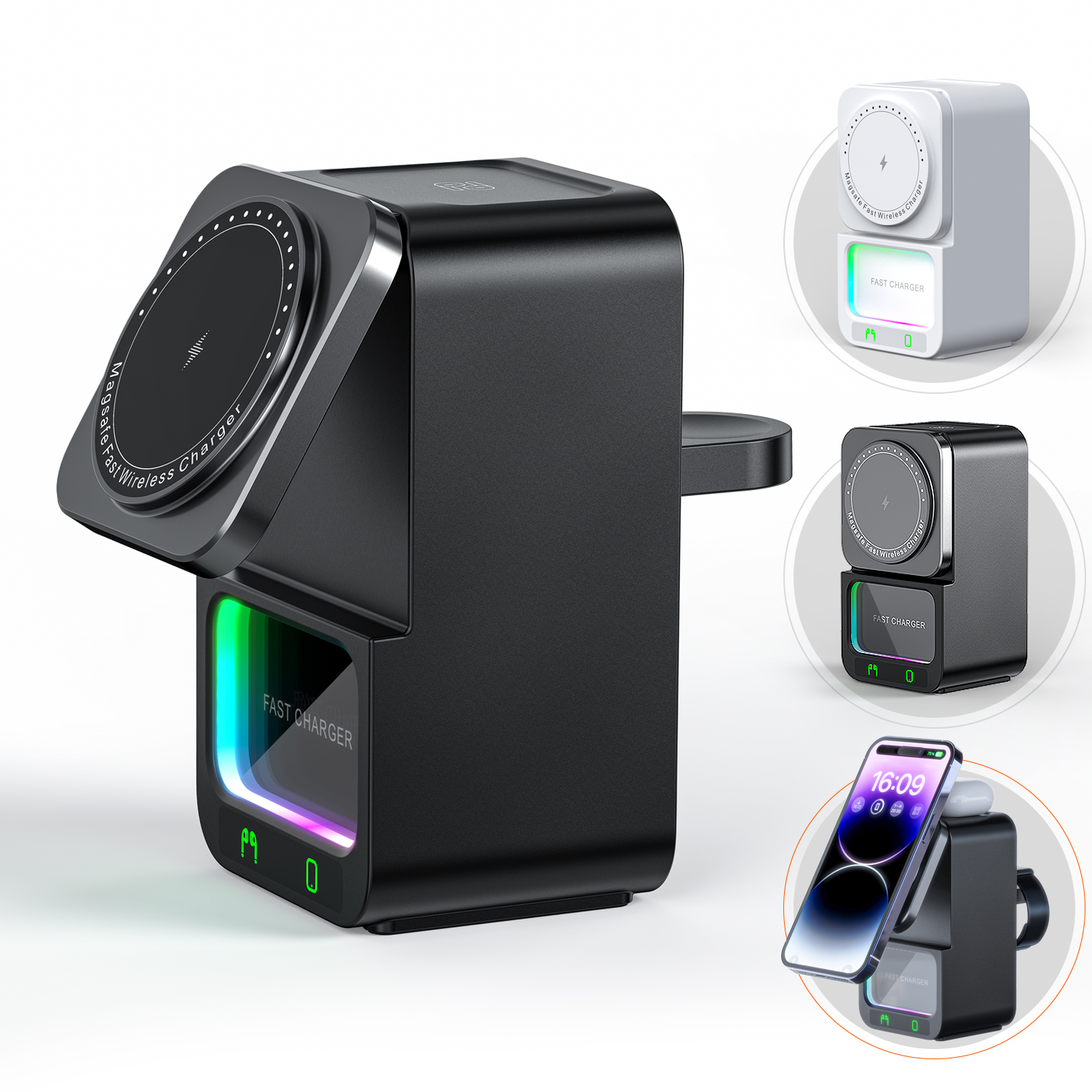 DH19 4IN1 Magnetic Wireless Charger Stand With Speaker — WECENT GaN and wireless charger manufacturer