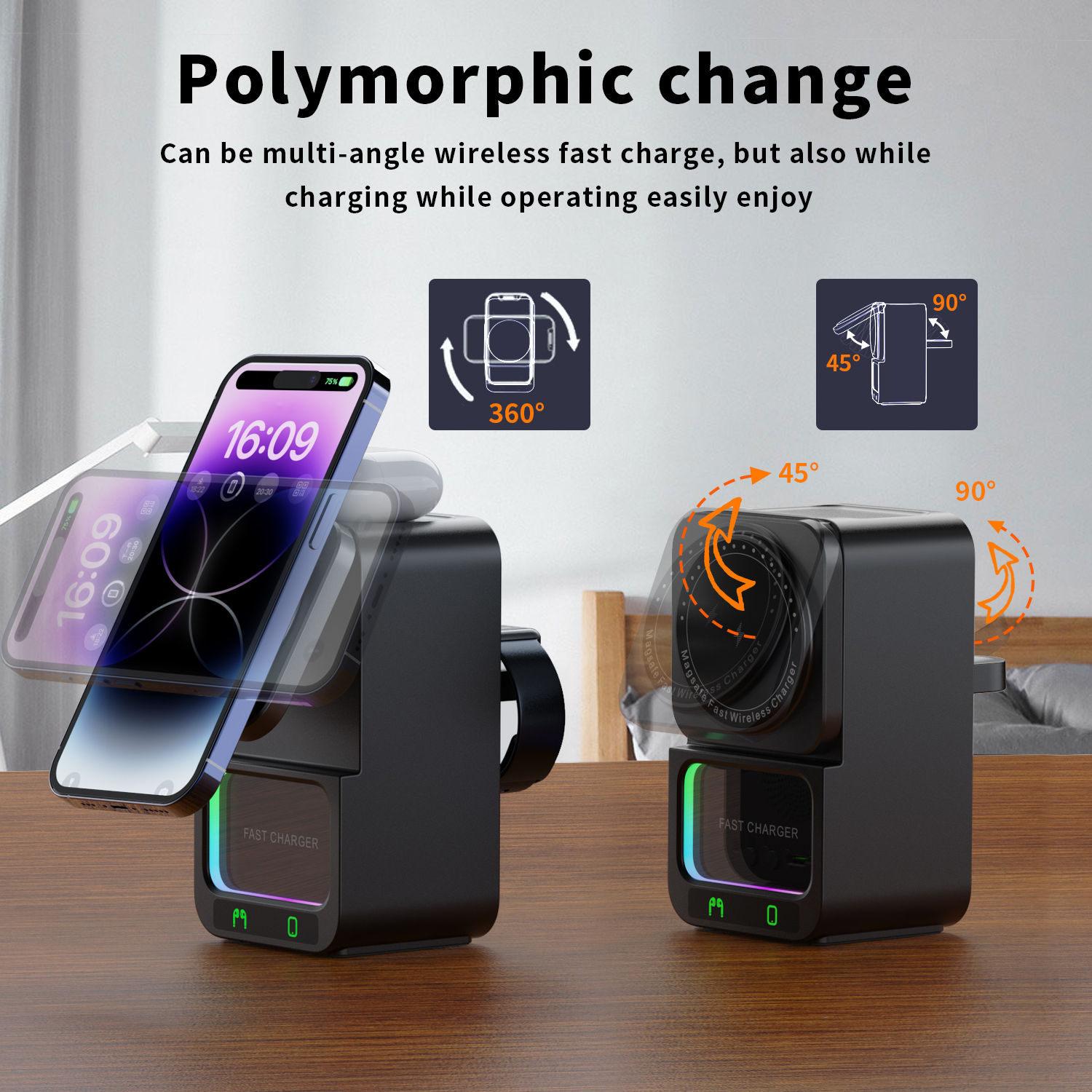 DH19 4IN1 Magnetic Wireless Charger Stand With Speaker — product detail view