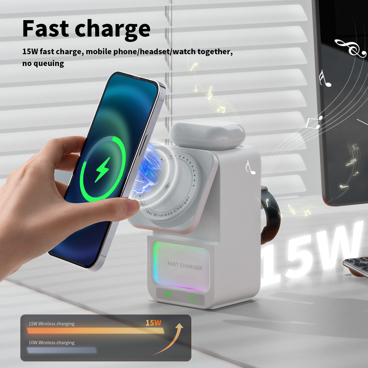 DH19 4IN1 Magnetic Wireless Charger Stand With Speaker — product detail view