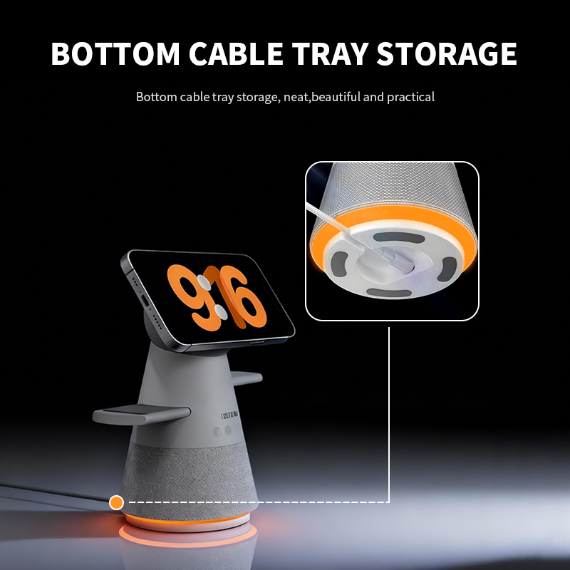 R10 5-in-1 Rotary Touch Wireless Charger with Bluetooth Speaker and Clock - Image 4
