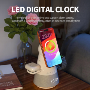 R10 5-in-1 Rotary Touch Wireless Charger with Bluetooth Speaker and Clock