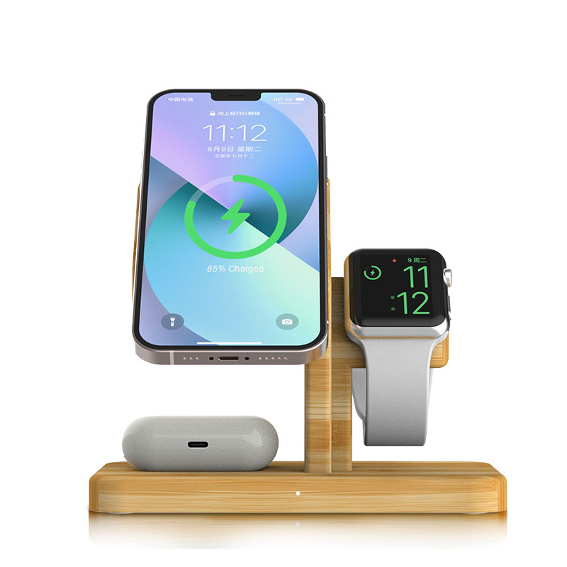 3-in-1 MagSafe15W Bamboo Iphone Wireless Charger - Image 2