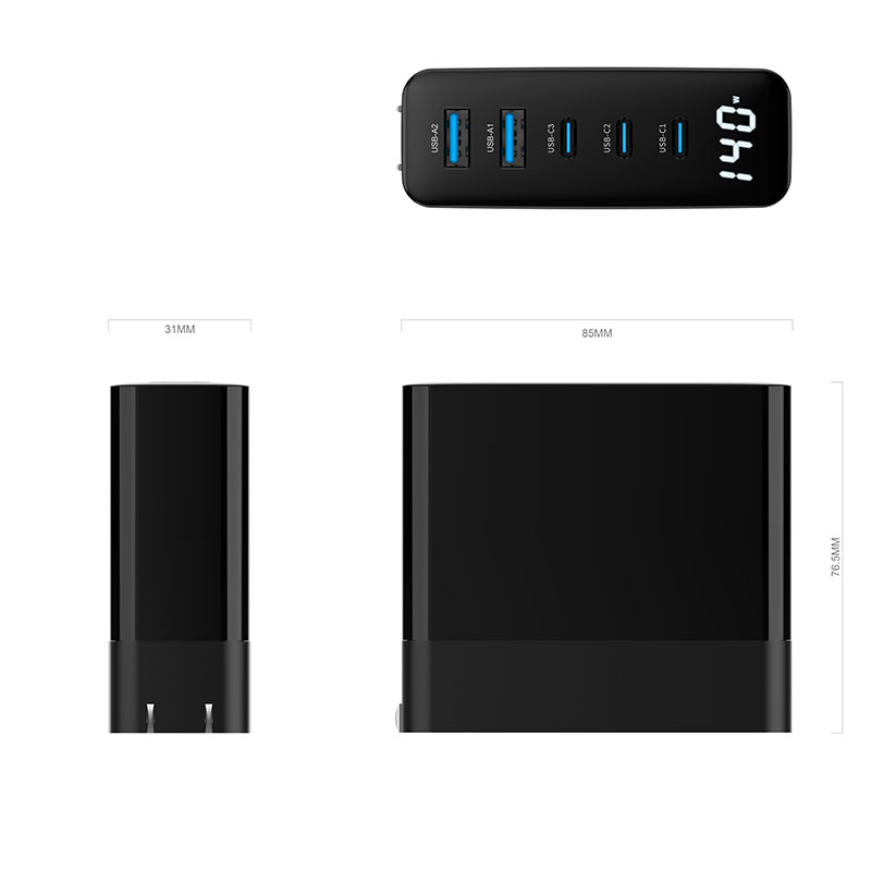 Black & White WEG-140W-2A3C 140W GaN charger with EU,UK,US,AUS Plugs - Image 3