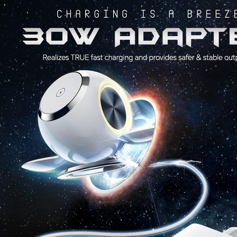 W368 Colorful Space Capsule 3-IN-1 Foldable Wireless Charger — product detail view