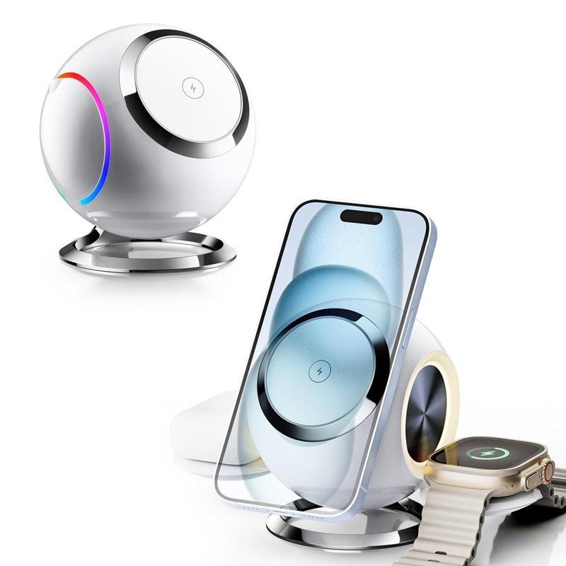W368 Colorful Space Capsule 3-IN-1 Foldable Wireless Charger — WECENT GaN and wireless charger manufacturer